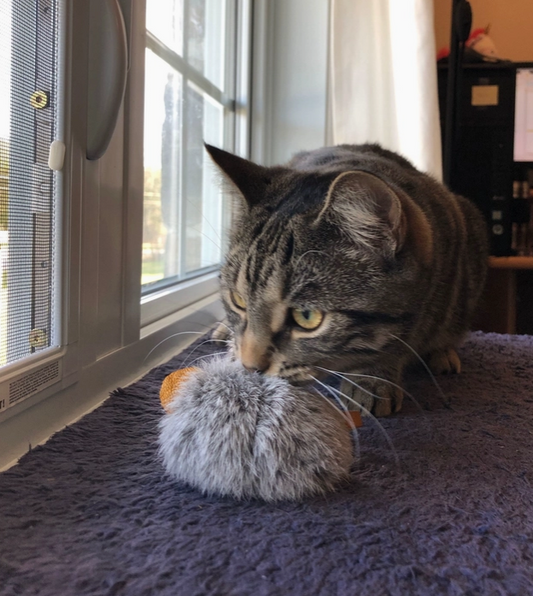 Souris en fourrure de lapin et cuir véritable