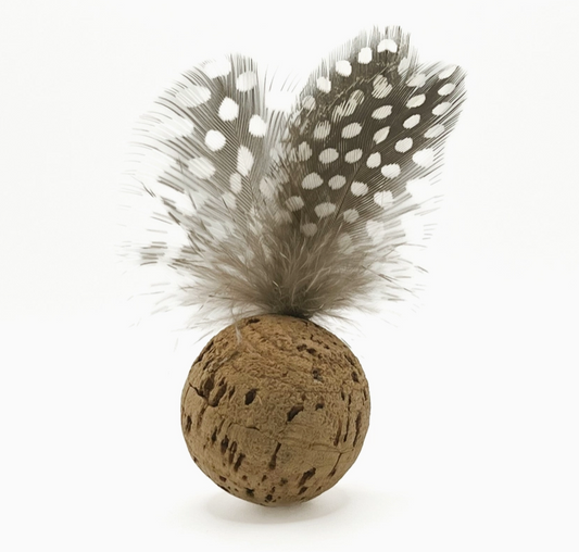 Natural Cork Ball, Rooster Feathers, Cat Toys, Birdie Whiskers 'n Paws Unique Pet Gifts, LLC