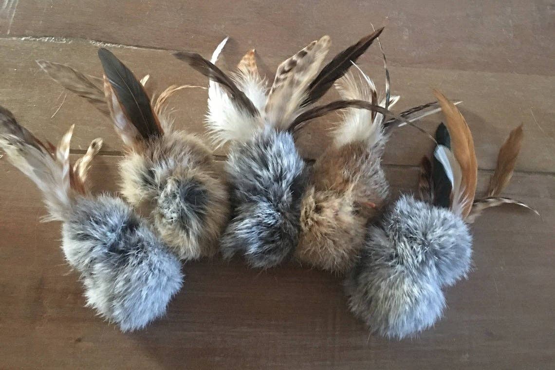 Jouet Fourrure de lapin et plumes naturelles Whiskers'n Paws