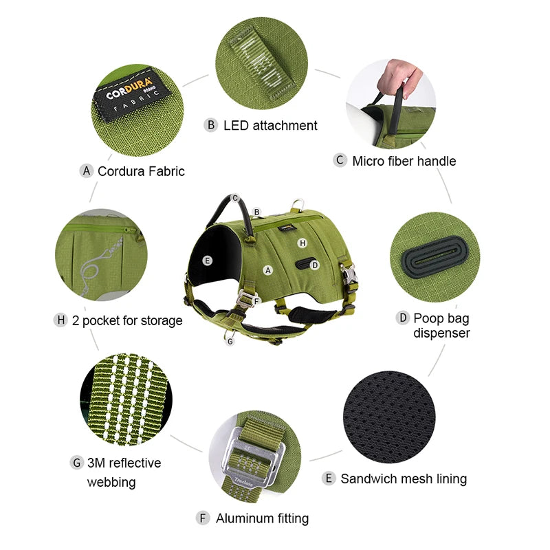 Truelove Dog Backpack Pet Harness Manufacturer Adjustable Tactical Handle Full Body Dog Vest for Hiking Training Outdoor TLB2251 AVET'SERVICES