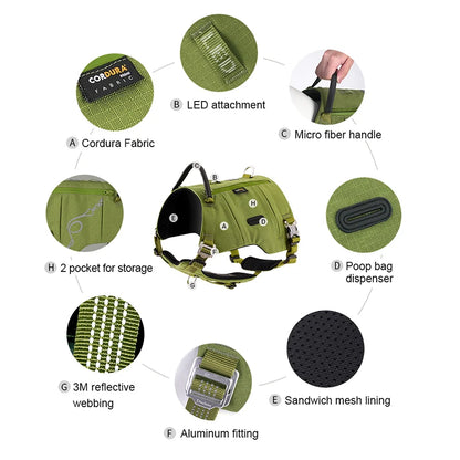 Truelove Dog Backpack Pet Harness Manufacturer Adjustable Tactical Handle Full Body Dog Vest for Hiking Training Outdoor TLB2251 AVET'SERVICES