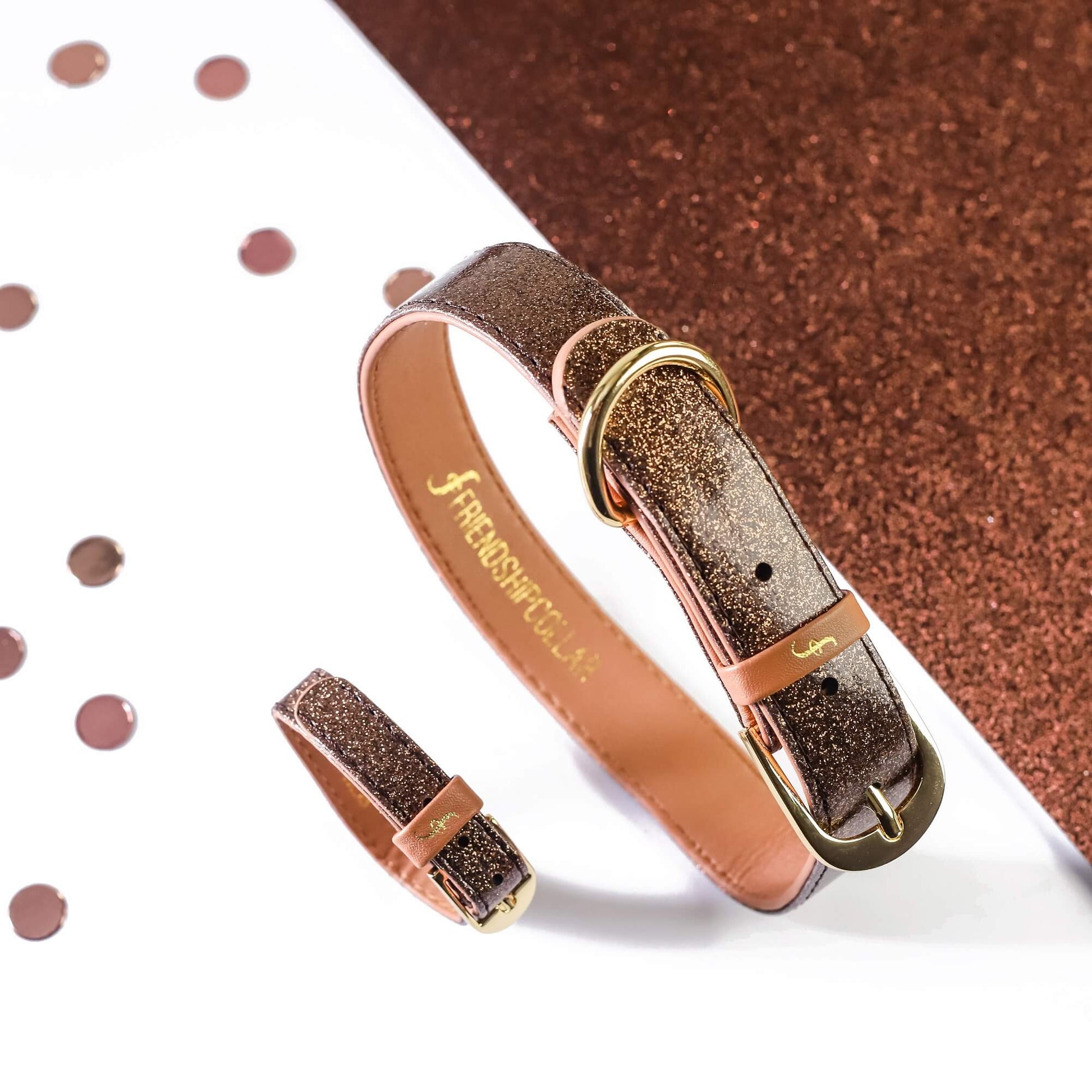 Friendship Collar - The Sparkling Pup : collier et bracelet assortis en bronze scintillant Friendship Collar